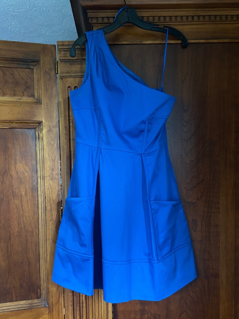 Jessica Simpson One-Shoulder A-Line Pocket Dress In Turkish Blue, Size 6
